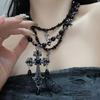 Gothic Punk Layered Choker Necklace Set With Black Cross Pendant Zinc Alloy Dark Aesthetic Multi-Strand Statement Jewelry