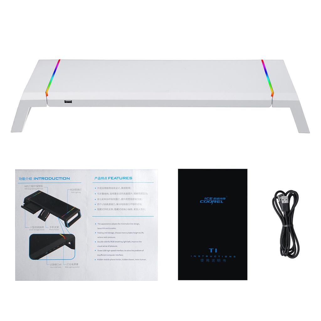 Black/White RGB 4 USB 2.0 Charging Desk Organizer Support Universal Adjustable Monitor Stand Riser Desktop Computer Monitor Riser белый