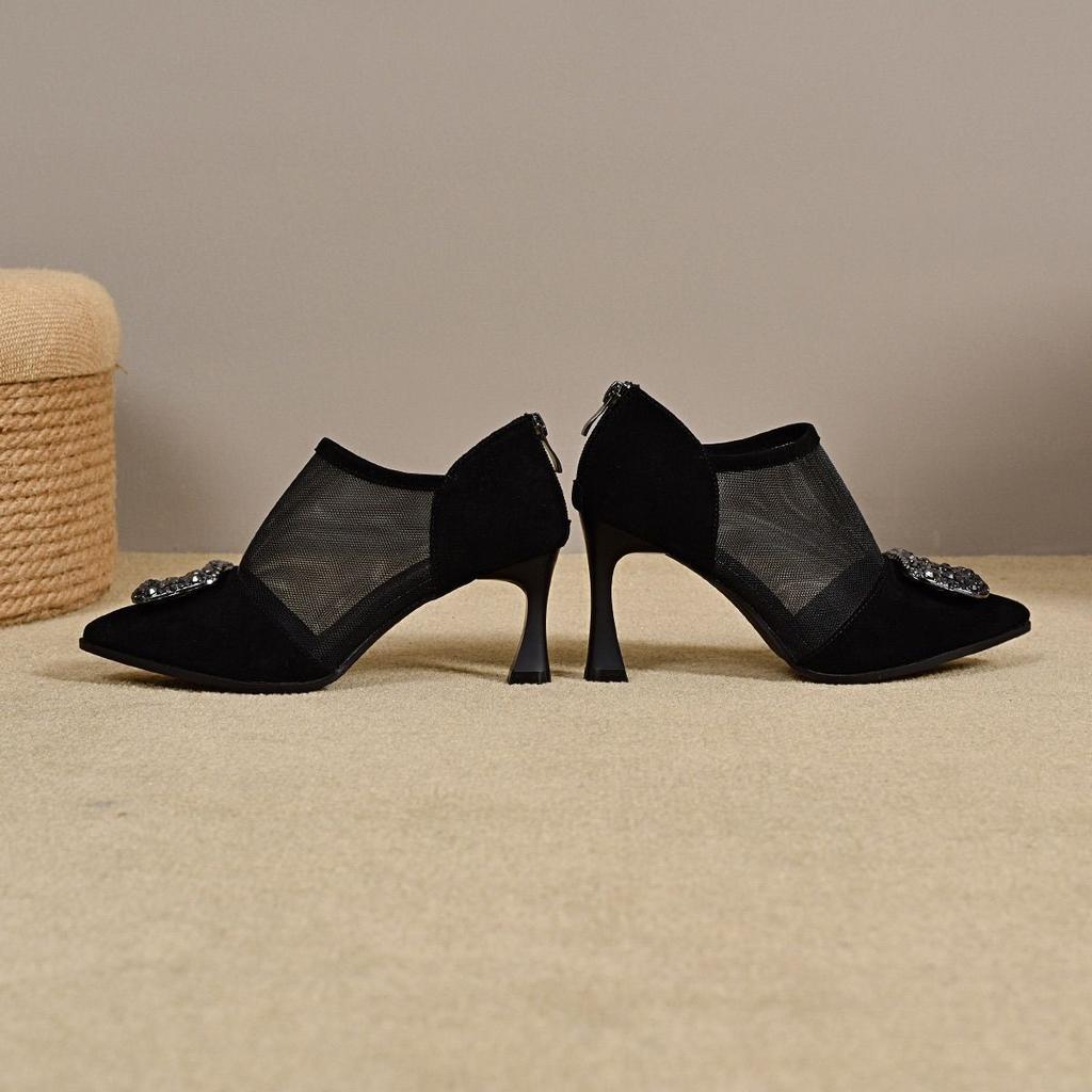 Mesh summer mesh shoes, foreign temperament, hollow thin heels, sandals, versatile and thin mesh pointed high heels