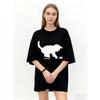 Oversized T Shirt Black Pixel Monkey Print Tomcat Logo Casual Streetwear Fashion Women Summer Top