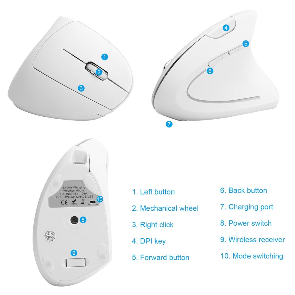 Vertical Mouse USB Wireless   Gaming Rechargble Computer Accessories H1 2.4G