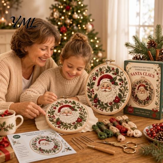 Christmas Ornament Craft Set Embroidery Kit for Beginners, Pre-Printed Pattern Full Creative Gift Parents And Friends of Tools, DIY Needlework Festive