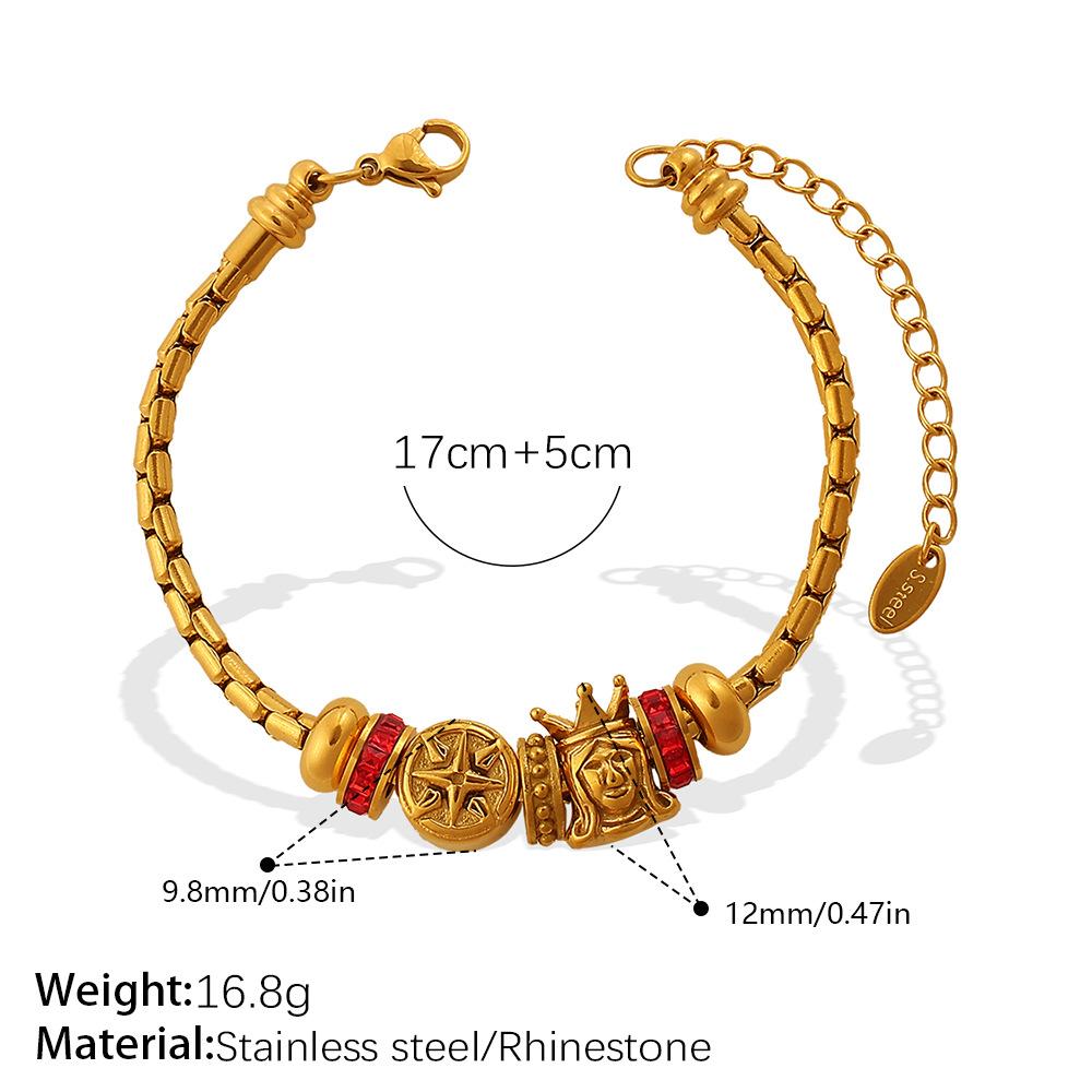 European and American gold adjustable bracelet with diamond decorative beads, exquisite retro style daily versatile jewelry