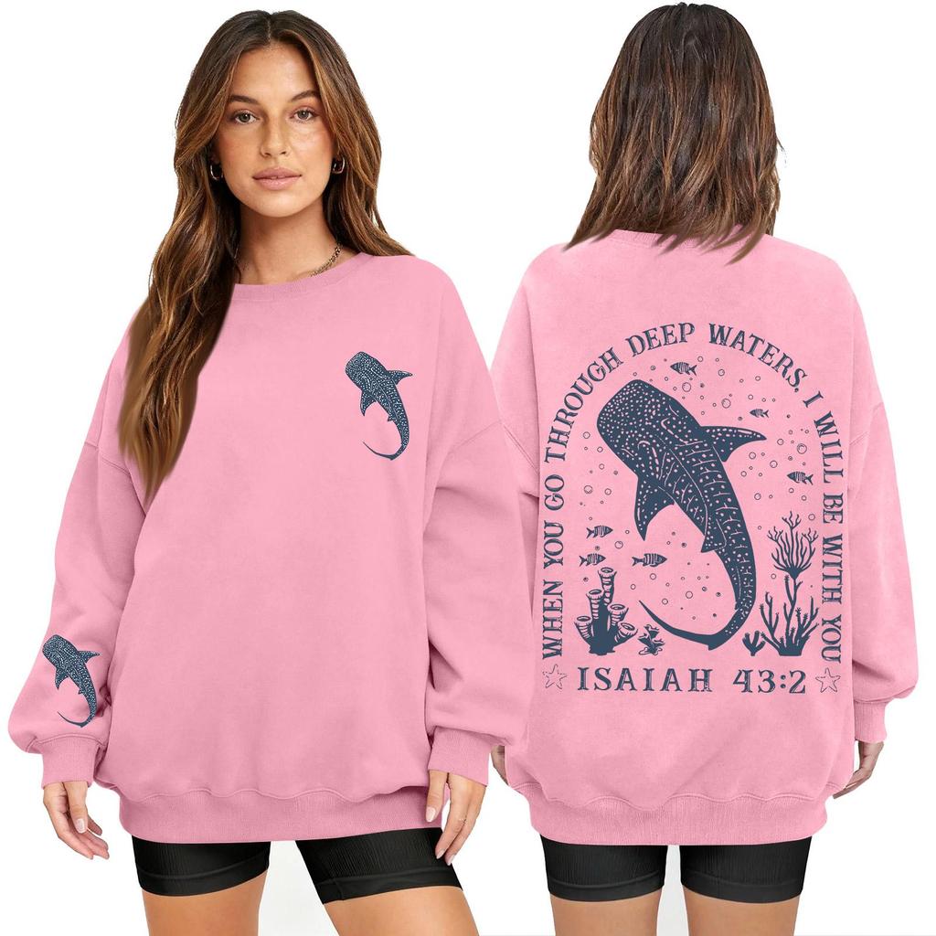 Women's Fashion Long Sleeve Print Round Neck Loose Pullover Sweater Top