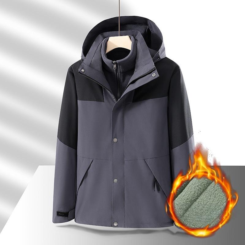 Outdoor Jacket Autumn and Winter Three-in-one Removable Fleece Liner Plus Velvet Thickened Waterproof Jacket