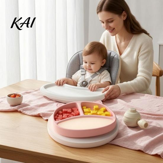 Silicone Suction Plate for Toddlers, Cute Bear Shape Unbreakable Divided Toddler Tray Baby Bowl, Non Slip Feeding Infants And Kids Easy Clean Dish