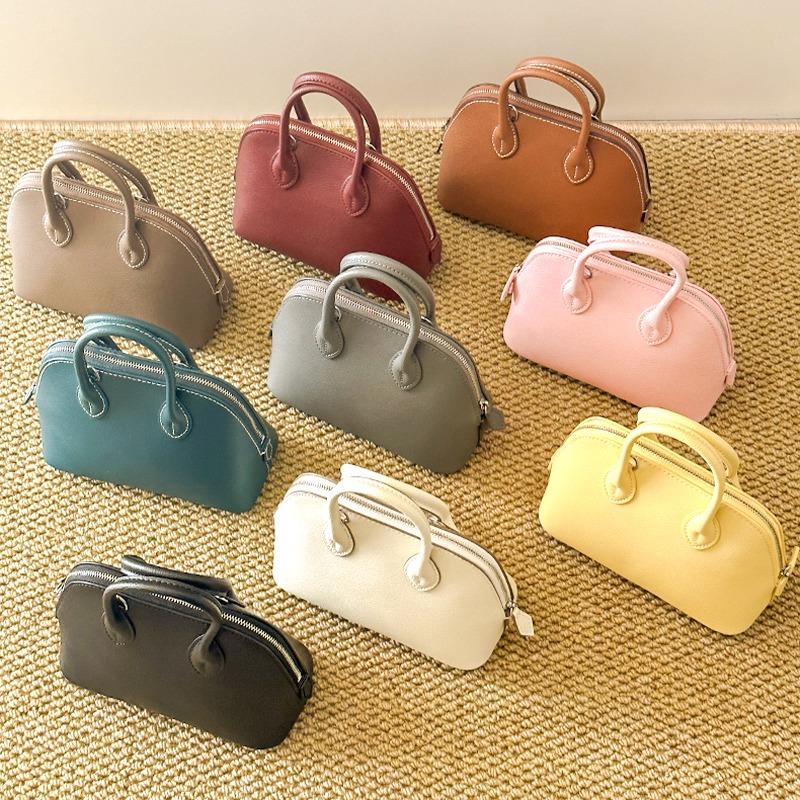 Cowhide Shell Bag Niche Premium Bowling Bag Genuine Leather Portable Mini Shoulder Messenger Women's Bag