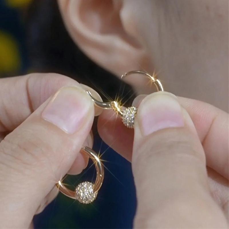 Elegant Luxury Full Drill Round Ball Earrings Versatile  Style Unique Niche Clip Earrings Fashionable High End Jewelry