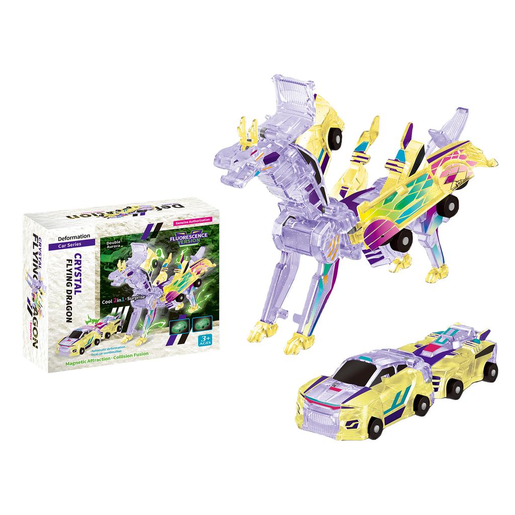 Voiture Dinosaure Transformable à Collision 2-en-1 Robot Voiture Transformable Articulation Multi-Articulée Jouet pour Enfants Garçons et Filles