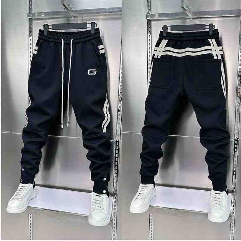 Spring Men's Fashion Embroidery Stitching Cuffed Sports Pants
