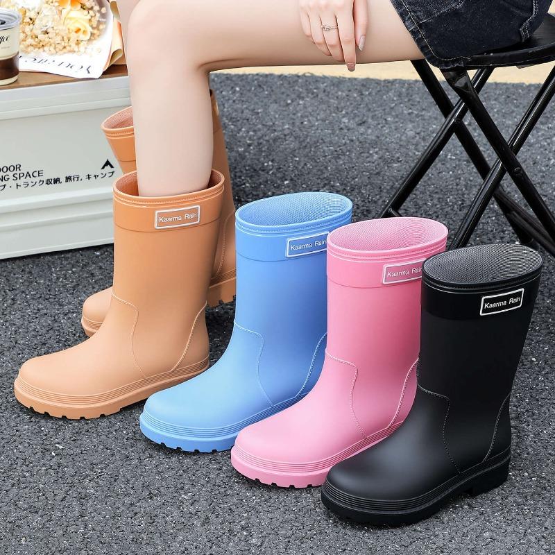 Outdoor fashion medium tube women's rain shoes pink non-slip medium boots new PVC rubber shoes street versatile platform waterproof shoes