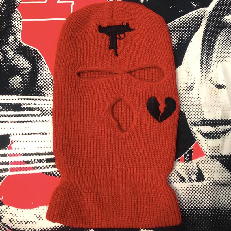 3-Hole Solid Color Embroidered Balaclava Knit Hat Face Mask Neck Gaiter Windproof Warm for Spring Fall Winter Daily Wear