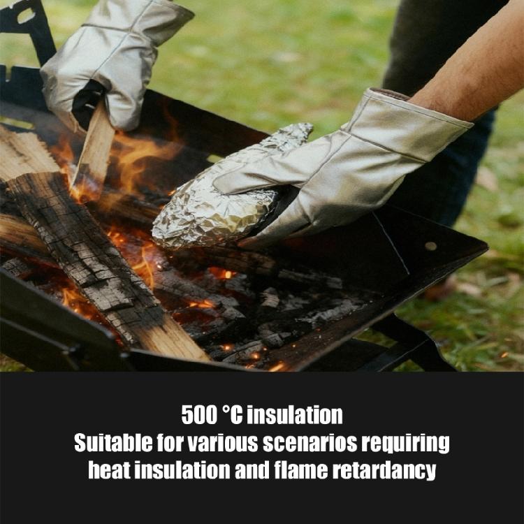 Heat Resistant Work Glove With Aluminum Foil Backing And Leather Palms For Industrial Camping High Temperature Tasks Use