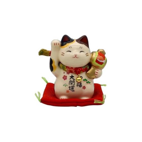 Lucky cat (with chirimen collar, size 2.5, total length: 8.5cm) Good fortune, good luck (with good luck sticker)