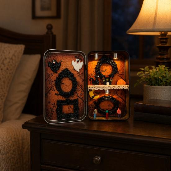DIY Mini Po Frames Silhouette Tin Box Halloween Miniature Picture Display Storage Container