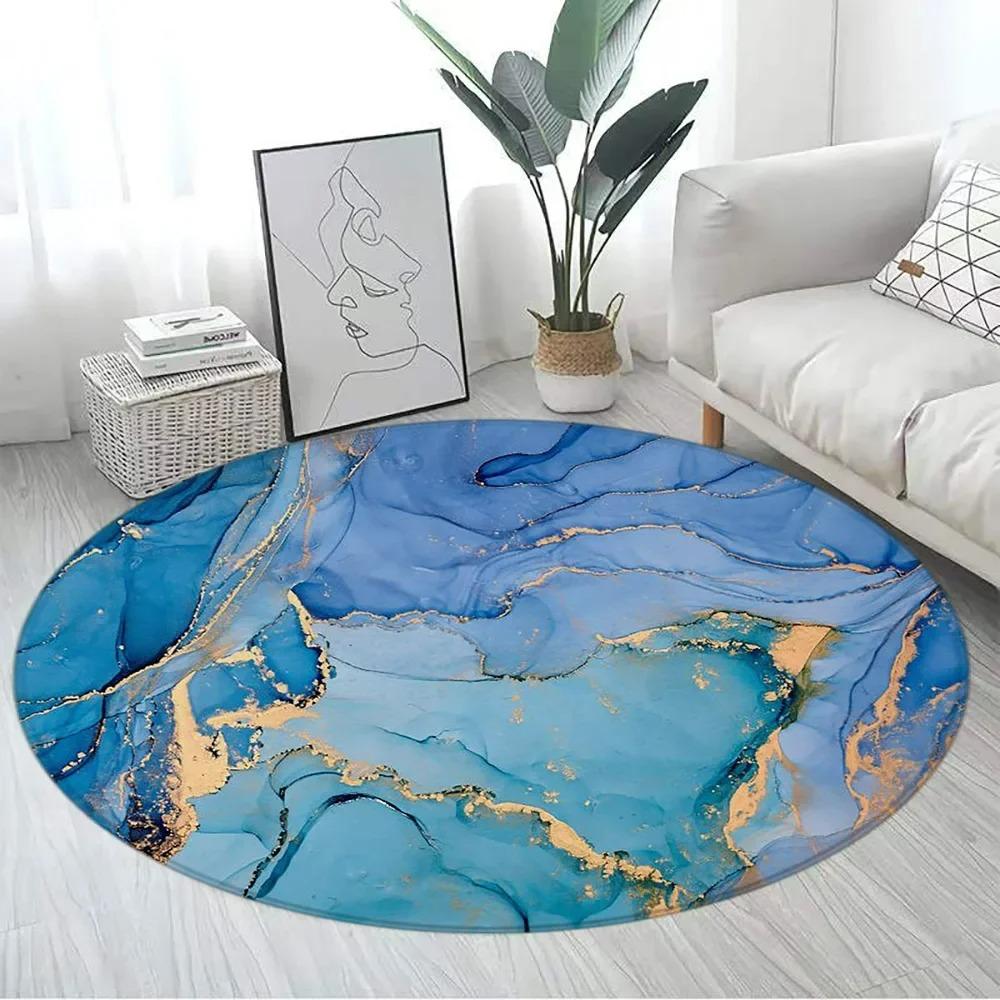 Marble Pattern Round Carpet Large Size Area Rugs for Living Room Bedroom Bathroom Soft Children Crawling Play Mat Home Decor