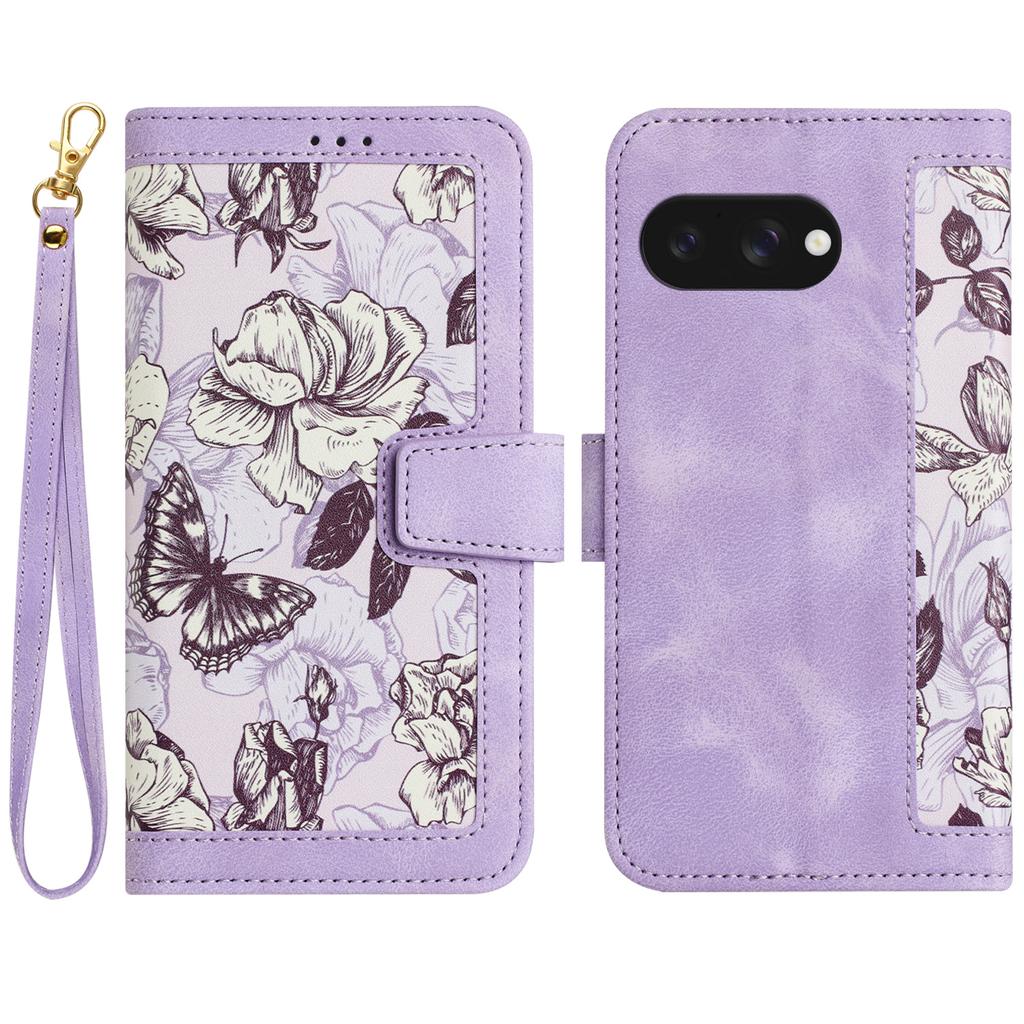 For Google Pixel 9a Case PU Leather Floral Phone Cover with Card Slots