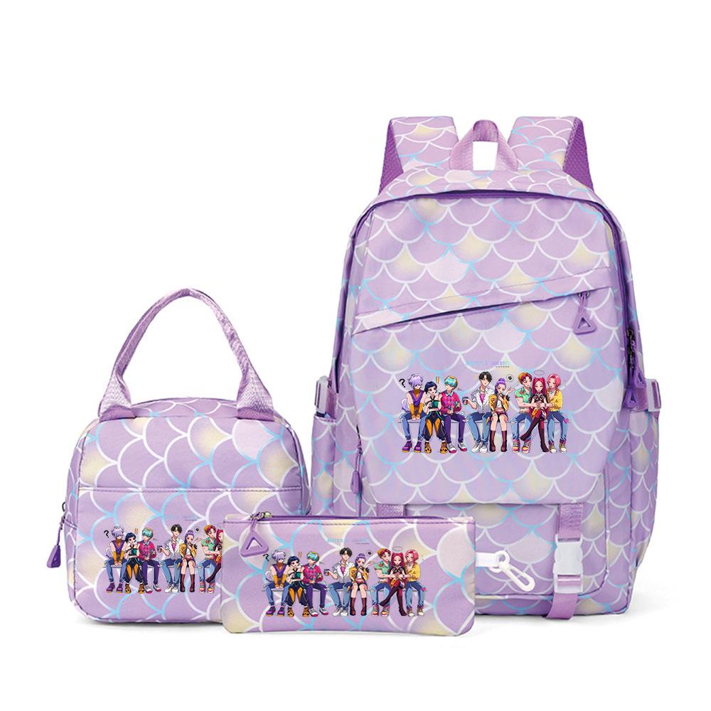 School Season Printed Student Schoolbag Backpack Shoulder Pencil Bag Three-Piece Set