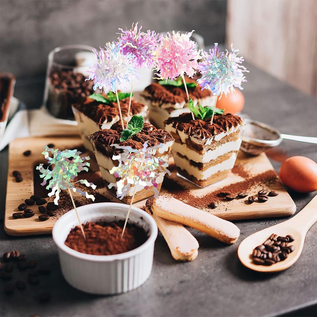 120Pcs Cake Toppers Foil Firework Cupcake Toppers Flowers Cake Decoration Cocktail Food Fruit Toothpick for Party Supplies