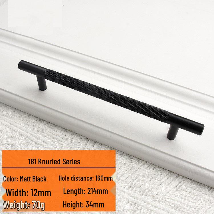 Modern Minimalist Gold and Black Knurled Aluminum Drawer Pull Handle