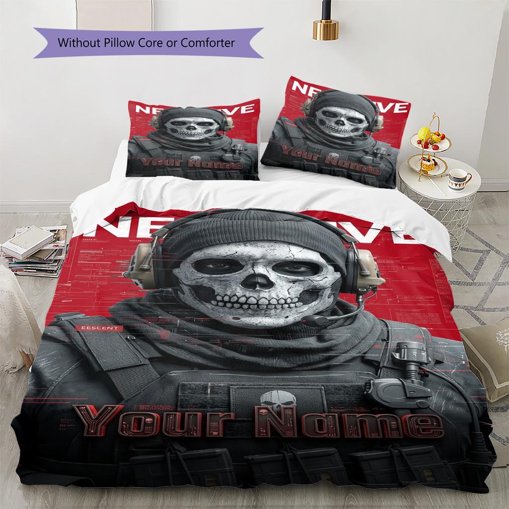 Name Custom Ghost COD Pattern Bedding Set Quilt Cover Pillowcase Home Decor Gift (1 * duvet cover + 2 * pillowcase, without core)