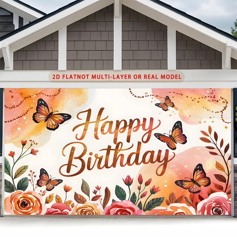 Party Backdrop Happy Birthday Birthday Floral Butterfly Photo Booth Background Front Door Decor