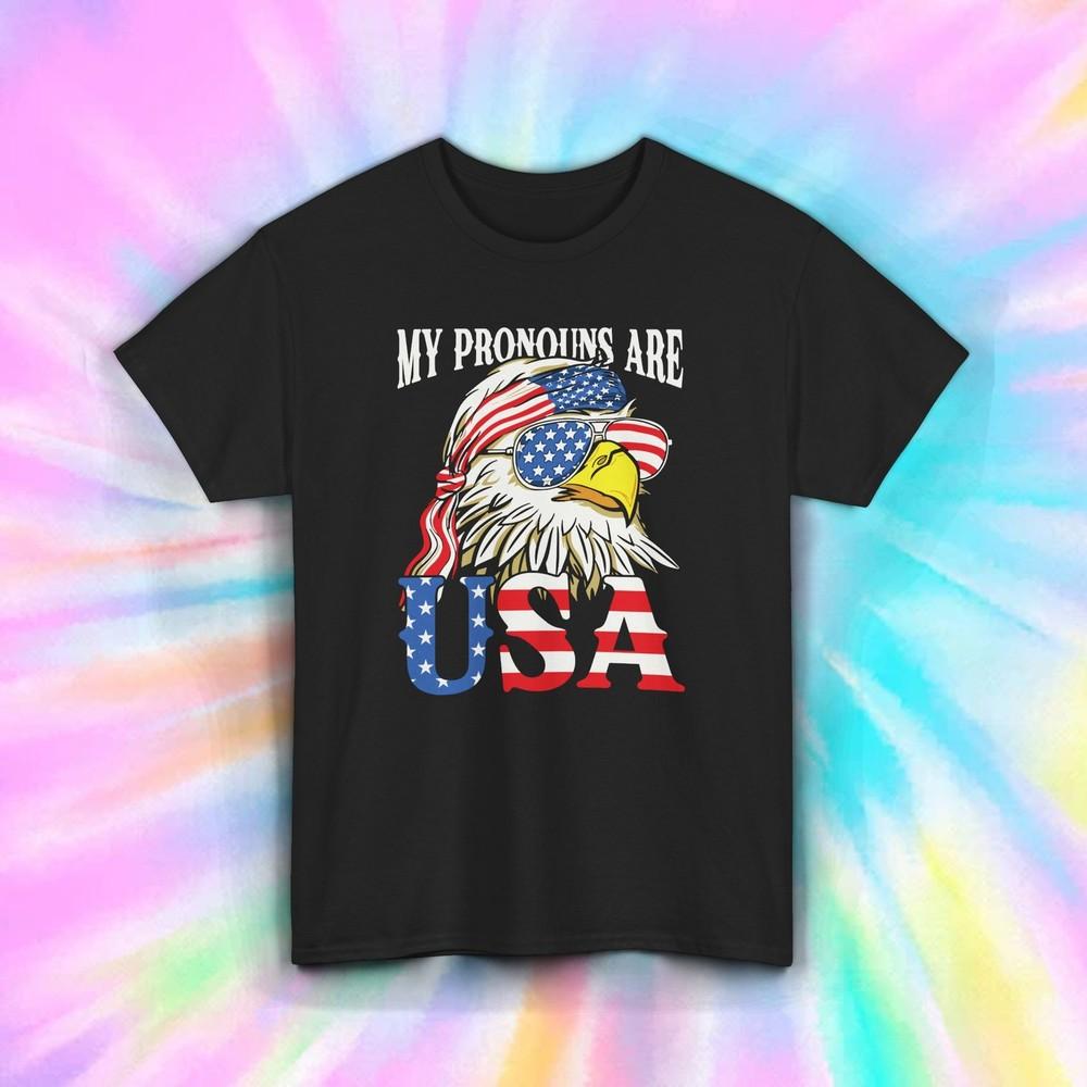 

My Pronouns Are USA Shirt Patriotic Bald Eagle Freedom Graphic Tee S-5XL XL