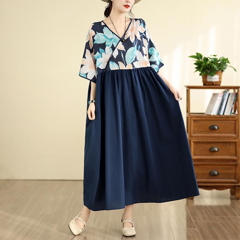 DIMANAF Summer New 2026 Women Plus Size Casual Long Dress Cotton Loose Oversize Maxi Beach Sundress Elegant Vintage Lady Print Floral
