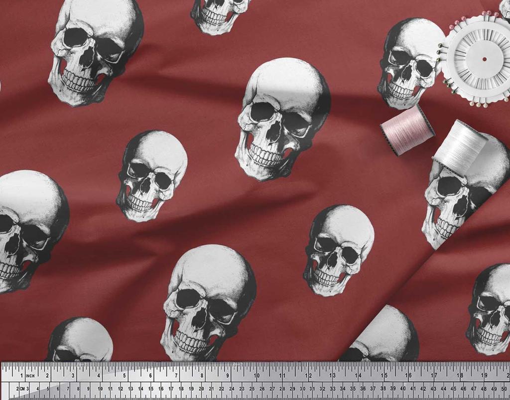 Soimoi Japanischer Krepp-Satinstoff, Horror-Totenkopf, Halloween-Druck, Meterware, 107 cm