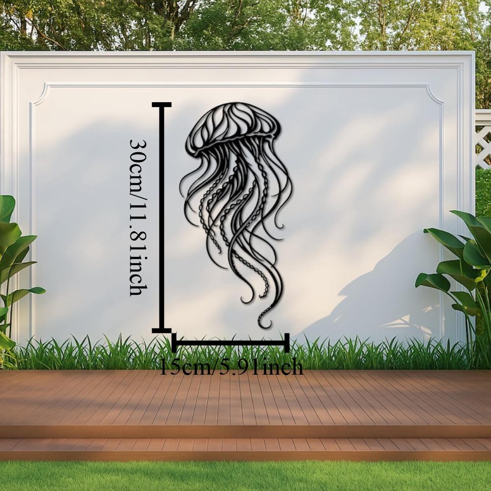 

Metal Wall Art Jellyfish Line Decor, Sea Life Ocean Home Hanging, Coastal Underwater Metalwork, Marine Gift, Modern 3D Art Sign 12in чёрный