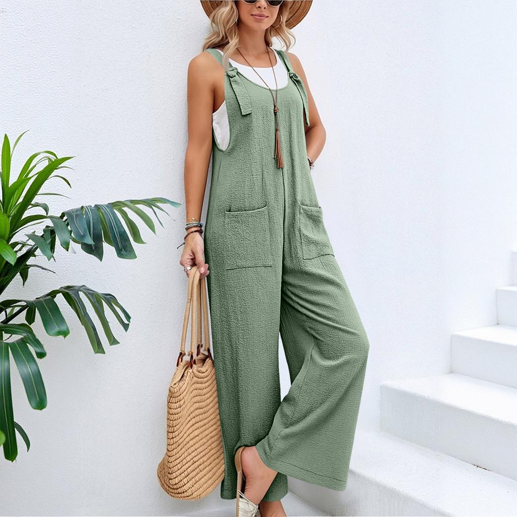 Women's Fashion Cotton And Linen Strappy Jumpsuit/Overalls