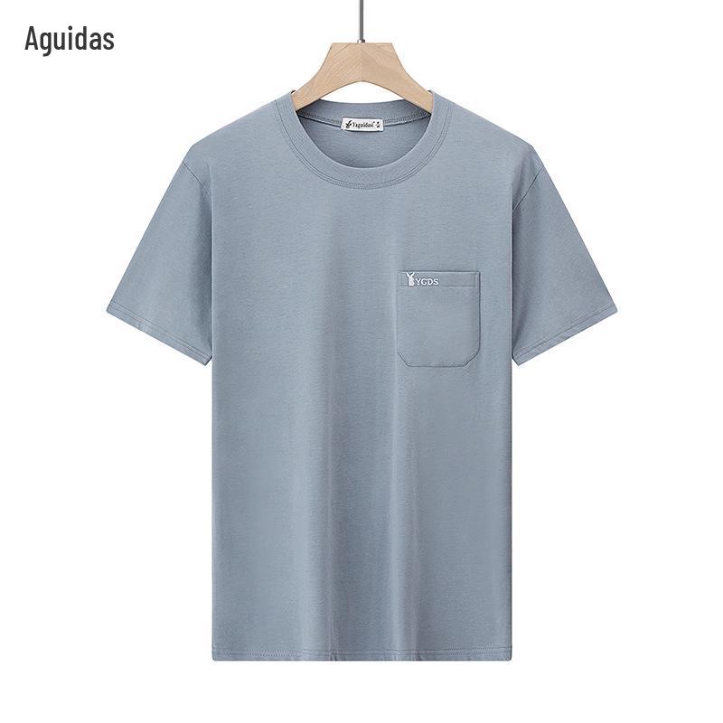 

Мужская летняя футболка с коротким рукавом и круглым вырезом с карманами - Удобная свободная посадка из чистого хлопка для мужчин среднего и пожилого возраста L (120-140 jin)