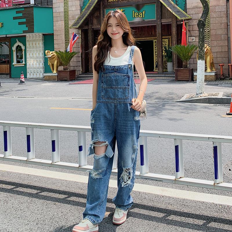 

Женский комбинезон с высокой талией, облегающий, с прямыми штанинами - Лето 2024 Extra Large джинсовый синий