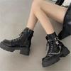 Chain Decor Platform Martin Boots Women Lace Up Side Zipper Ankle Boots