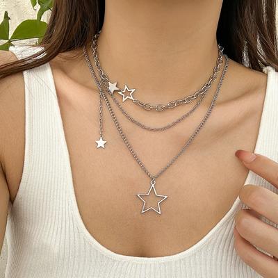 New Luxury Trendy Y2K Star Pendant Necklace Simple Multi Layered Metal Chain Necklaces Women's Jewelry Gifts Accessories