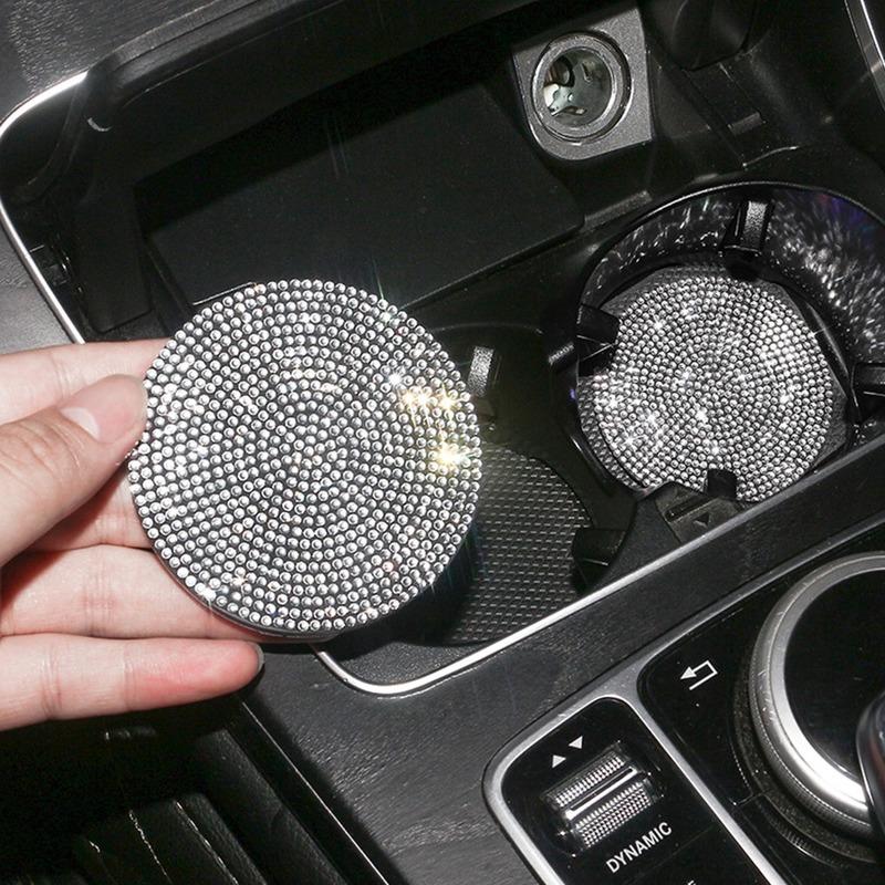 2Pcs Diamond Car Coaster Water Cup Slot Non-Slip Mat Silica Gel Pad Cup Holder Mat Car Gadget Bling Car Accessories for Woman