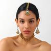 Diamond-encrusted Water Drop Tassel Earrings Hair Chain Necklace Set Ethnic-style Forehead Chain Jewelry