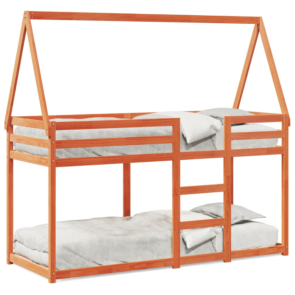 Bunk Bed with Roof Wax Brown 80 X 200 Cm Solid Pine Wood