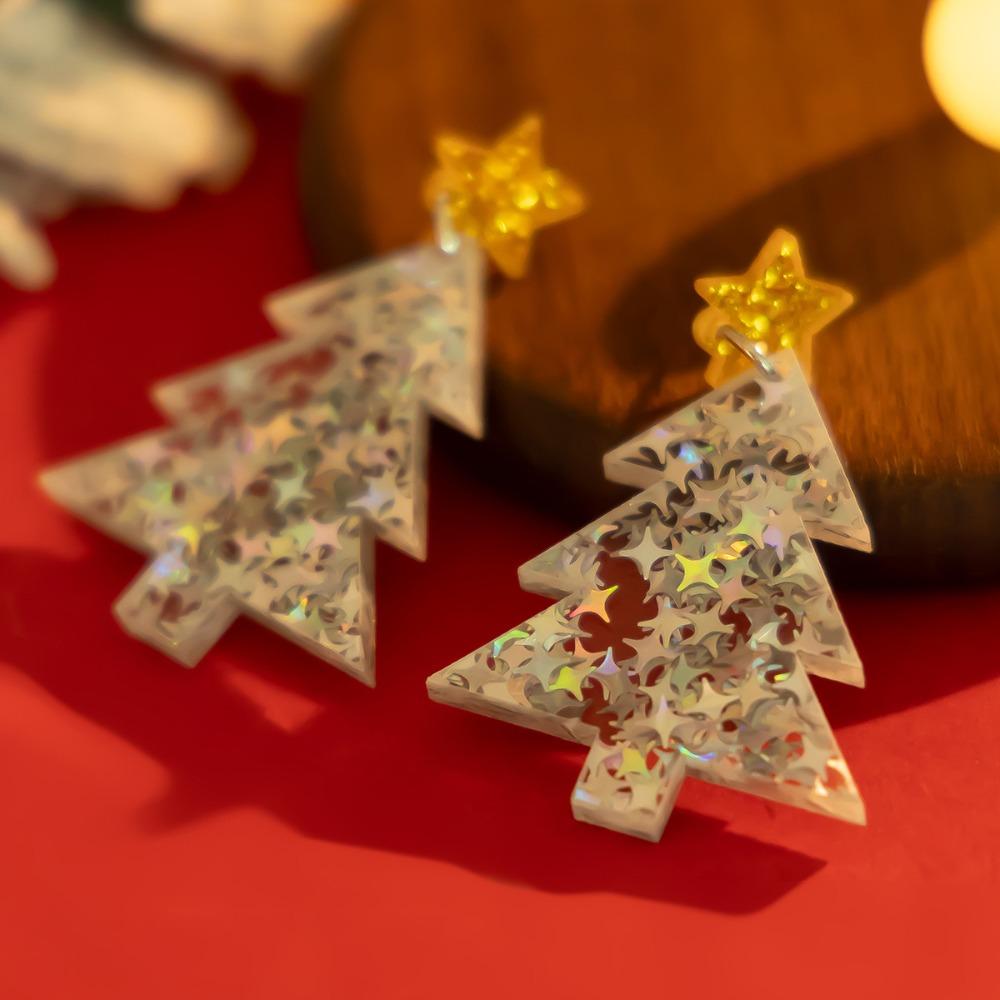 Dangle Christmas Tree Acrylic Earrings Bohemian Xmas Earrings Studs Merry Christmas Earrings  Party