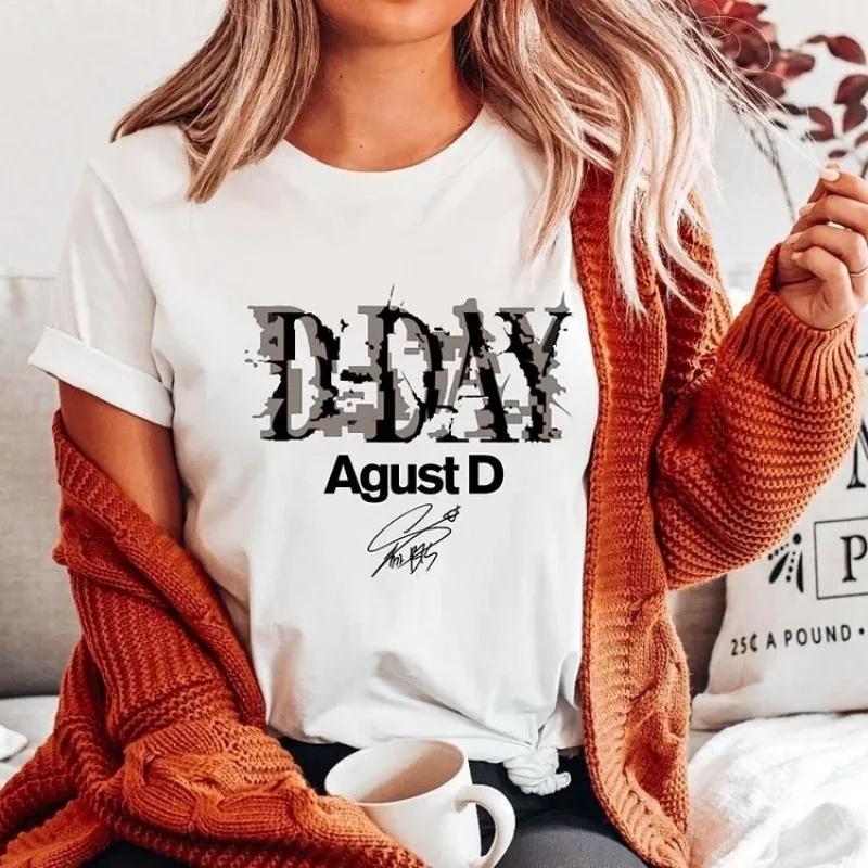 Mode Oberteile T-Shirts Lässig Einfarbige Koreanische Streetwear Suga Agust T-Shirt Sommer Damen Kleidung