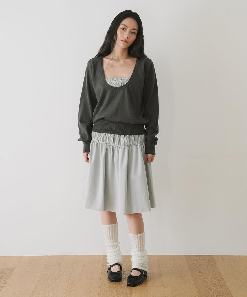 Ieoning Deep U-Neck Cotton Knit, Charcoal