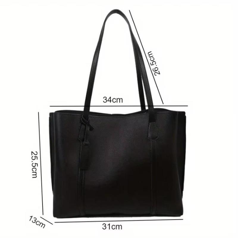 1 Pcs PU Leather Underarm Bag Simple Women Large Capacity Bag Shopping Travel Elegant Unisex Tote Bags Trend Retro Solid Color
