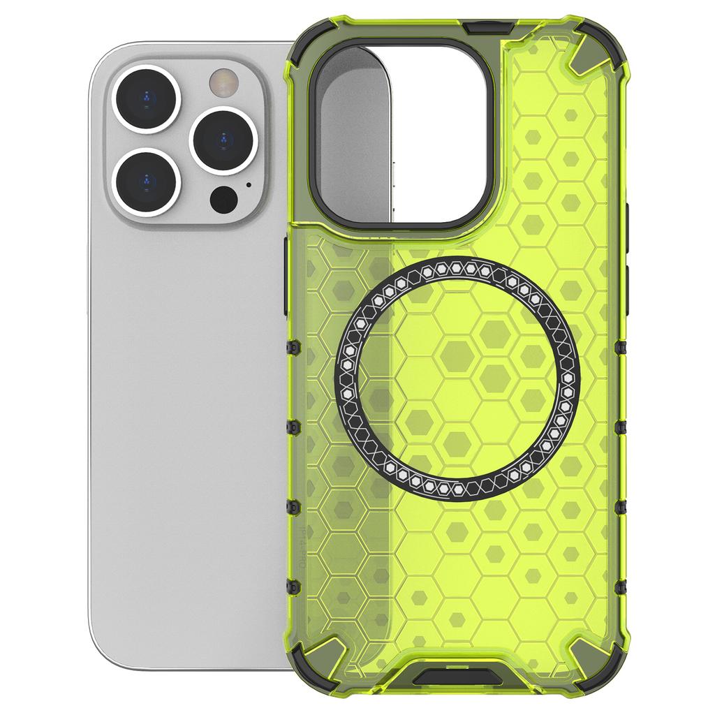 For iPhone 13 Pro Magnetic Case Honeycomb Design Thickened Corners TPU+PC Phone Cover