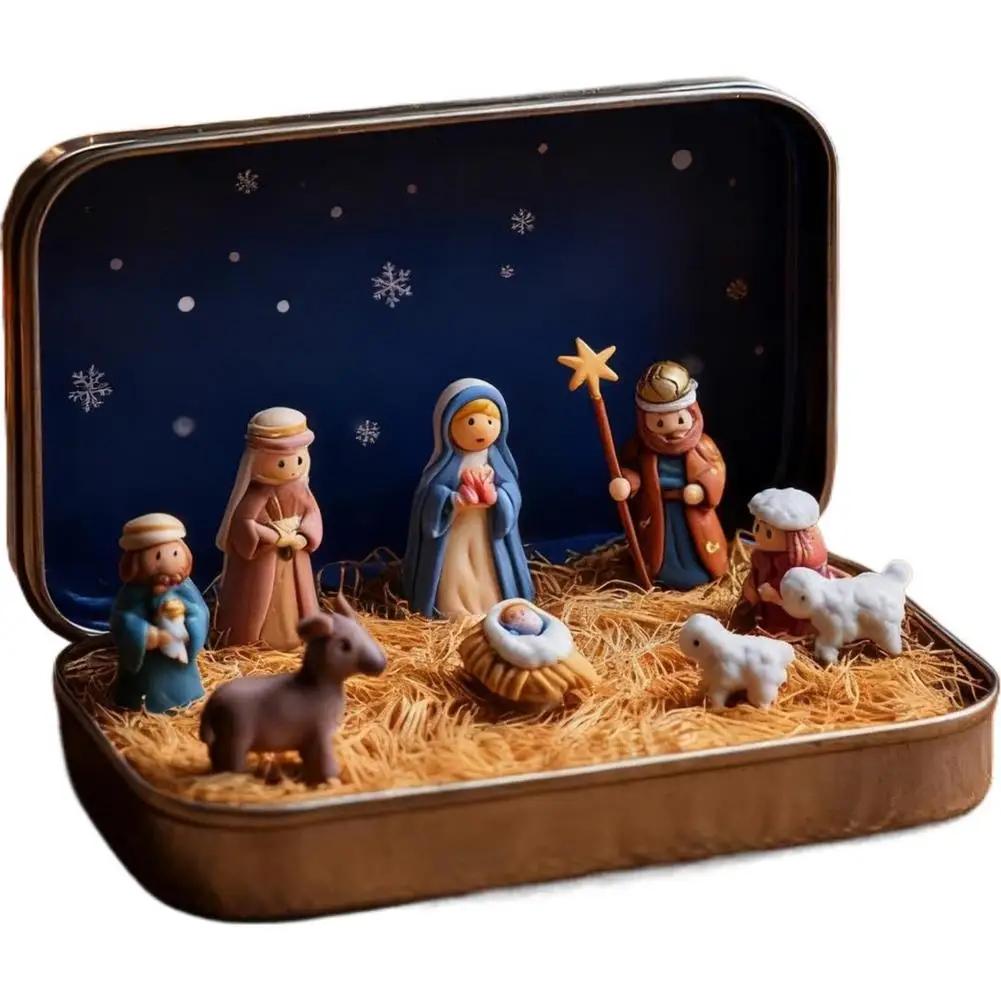

Resin Nativity Scene Statue Jar Acrylic Figurine Home Scene Nativity Christmas Figurine Table Room Studio Office Cafe Ornam O5B7 M