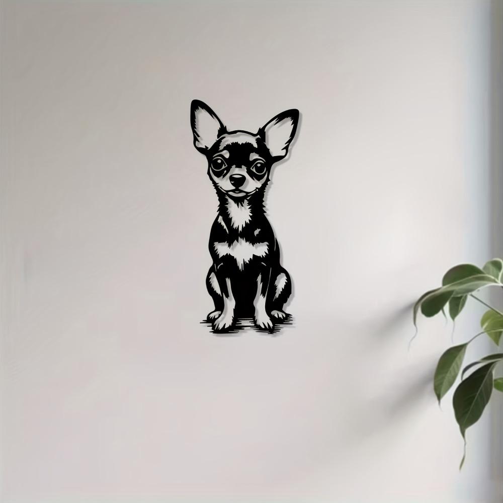 1pc Cute Chihuahua Metal Wall Art, Adorable Dog Statue Mural, Durable Decor for Home Walls Garden Fence, Christmas Easter Gift for Pet Lover