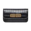 Gossip Series Double Flexibility Crocodile Pattern Embossed Aged Gold BB Buckle Shoulder Bag Small Women Shoulder Bag Black 68889423ECM1000