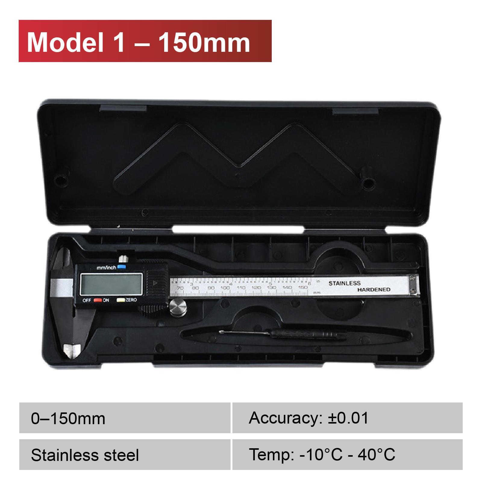 High Accuracy Digital Vernier Caliper Stainless Steel 150mm 200mm 300mm LCD Electronic Caliper Metric & Imperial Measuring Tool Model1-0-150mm