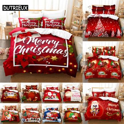 Rotes Weihnachts-Bettbezug-Set für King-Size-Bett, Queen-Size-Größe, für Einzelbett, Doppelbett, Steppdecke, Tröster, Kissenbezug, 3D-Vollzwilling, 3-teilig, 2-teilig