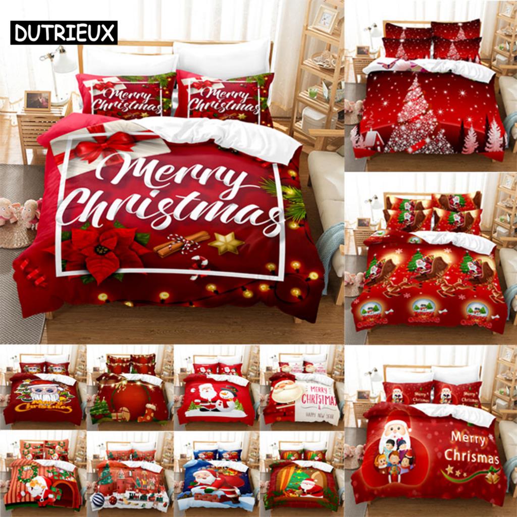 Red Christmas Duvet Cover Set King Queen Size for Single Double Bed Linens Quilt Comforter Pillow Case 3D Full Twin 3PCS 2PCS