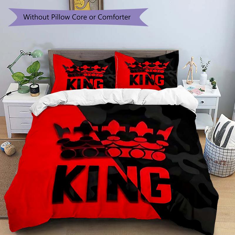 

3pcs King Crown Design Comforter Set with One Quilt Cover and Two Pillowcases (No Core) - Perfect for Bedroom and Guest Room Decoration, Festive Gift, 135x200cm